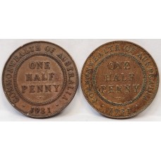 AUSTRALIA 1931 . HALF 1/2 PENNY . 1 x NORMAL and 1 x DROPPED 1